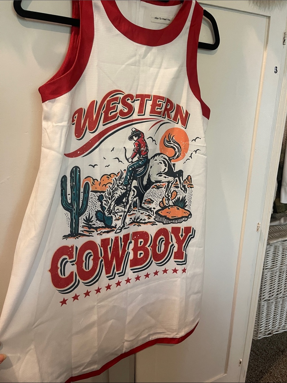 White & Red Western Cowboy Graphic Tank Dress